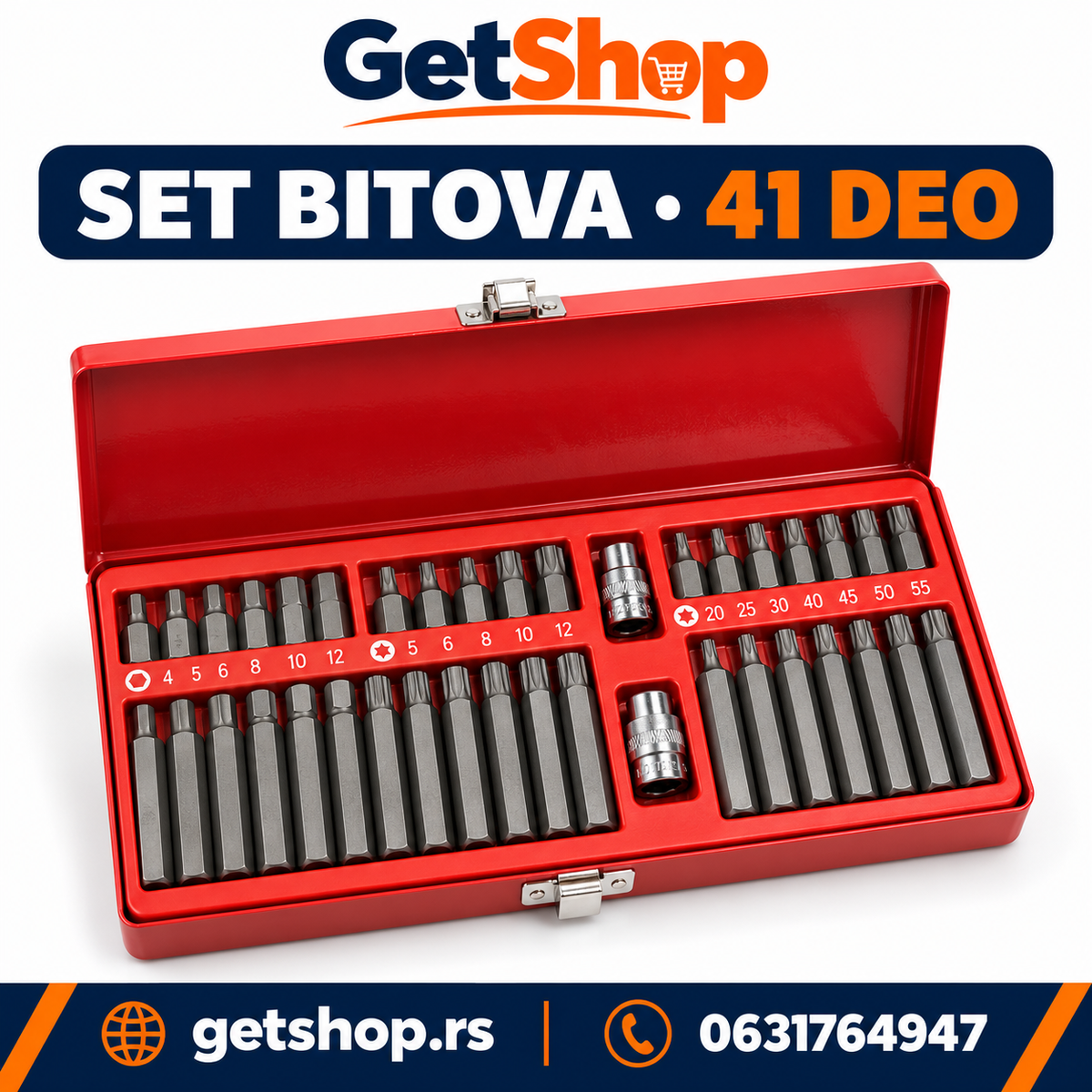RICO SET BITOVA 41 DEO – IMBUS, TORX I SPLINE U METALNOJ KUTIJI