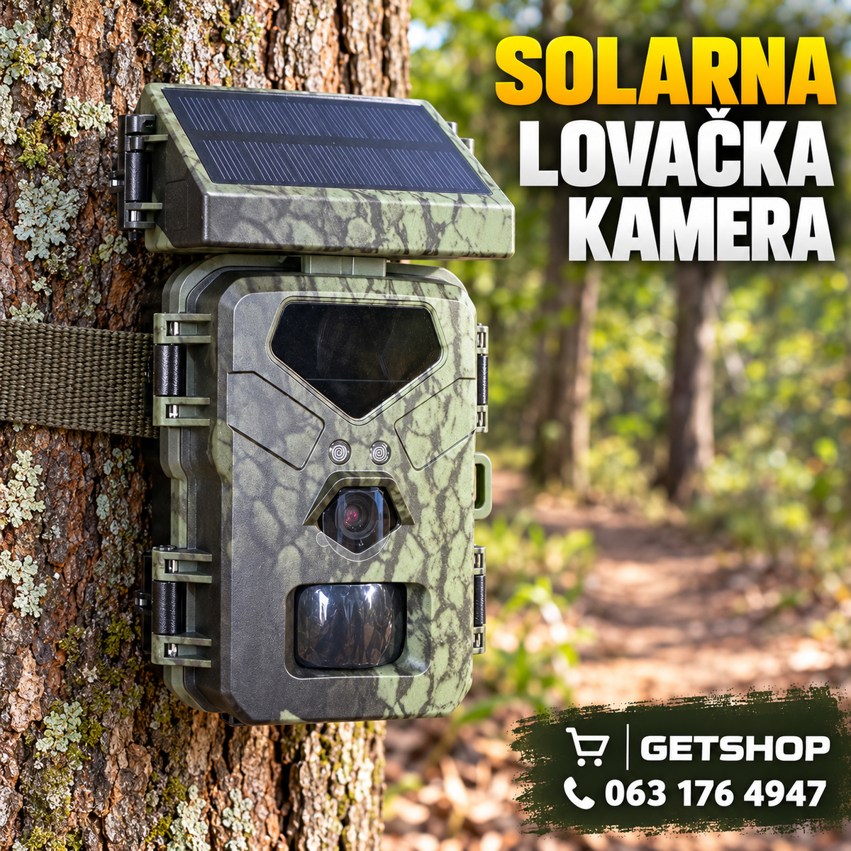 Solarna lovačka kamera – Full HD 1080p, noćno snimanje do 20 m, IP65