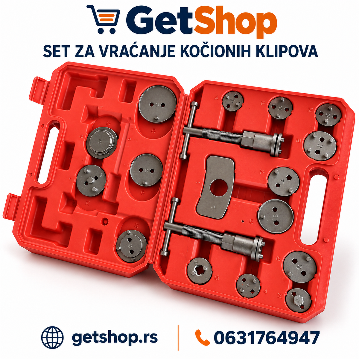 Set za vraćanje kočionih klipova sa adapterima u koferu