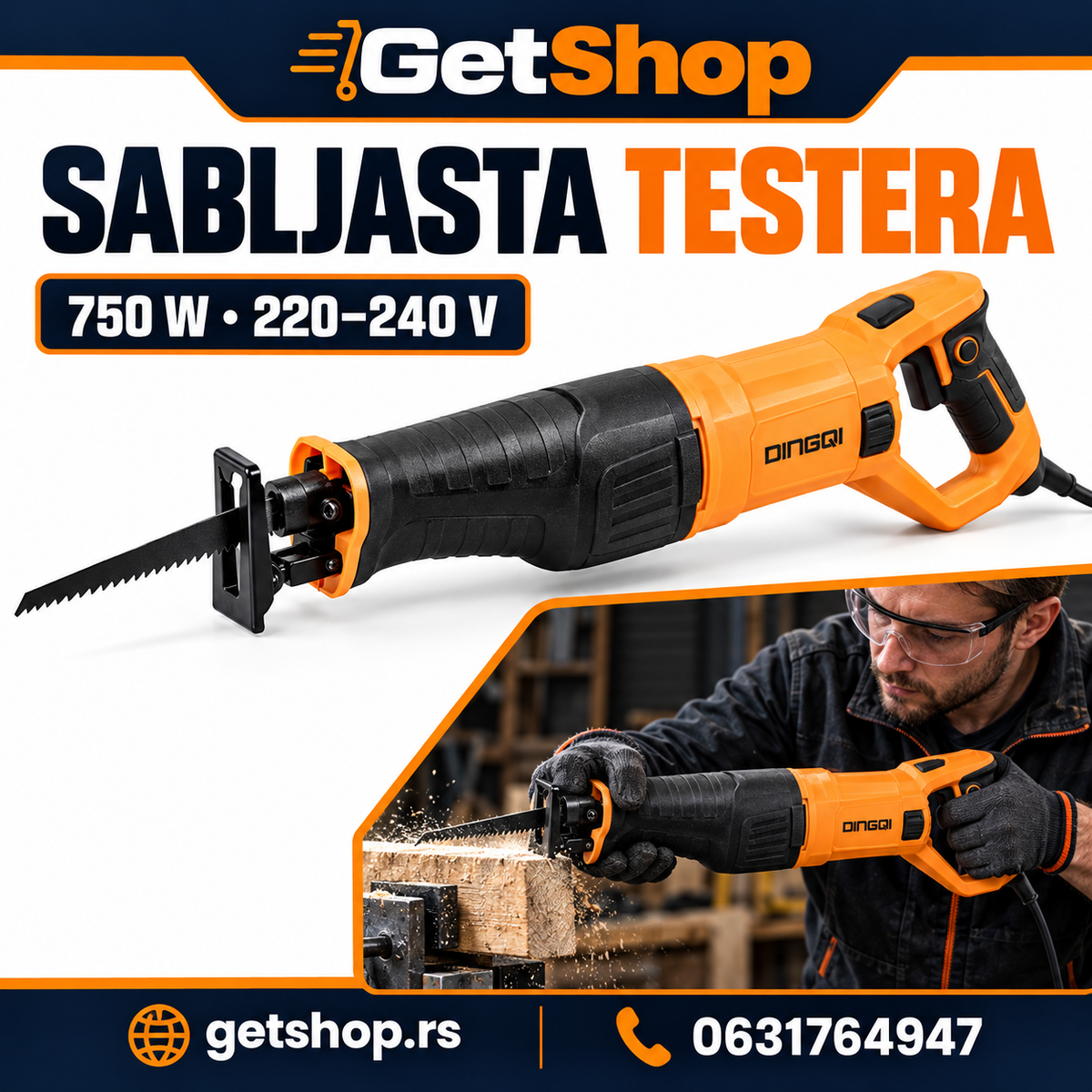 DINGQI sabljasta testera 750 W – električna testera „lisičji rep“