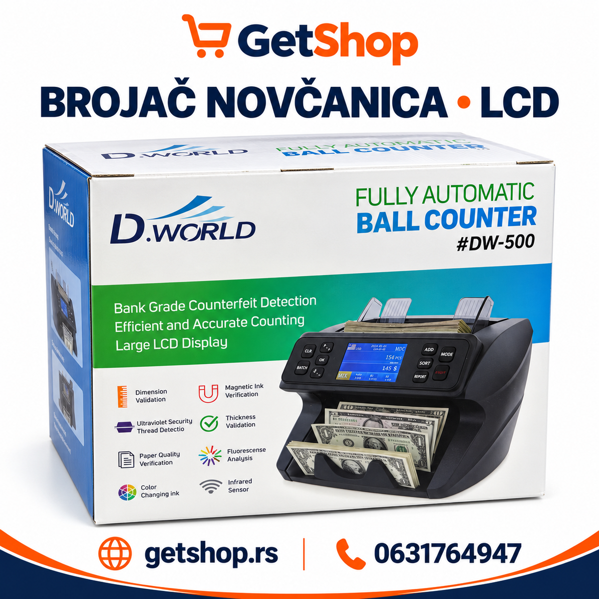ELEKTRONSKI BROJAČ NOVČANICA D.WORLD DW-500 SA LCD EKRANOM