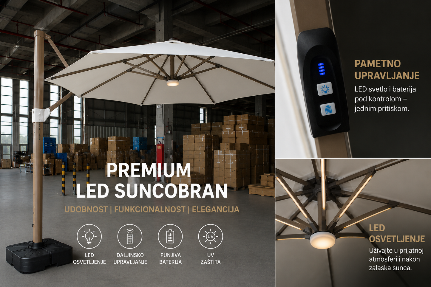 SOLARNI LUX SUNCOBRAN SA LED OSVETLJENJEM 3x3m