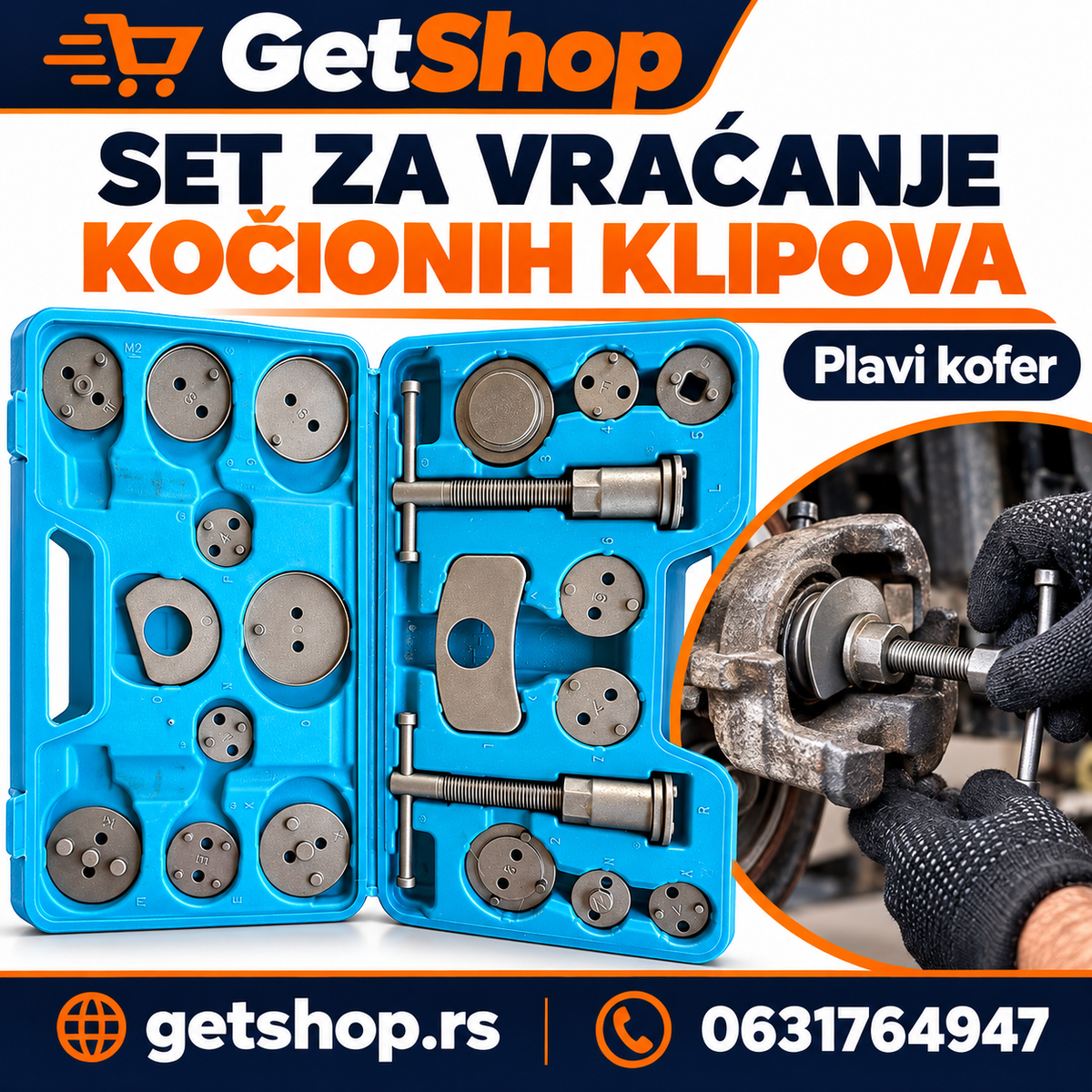 Set za vraćanje kočionih klipova sa adapterima u koferu