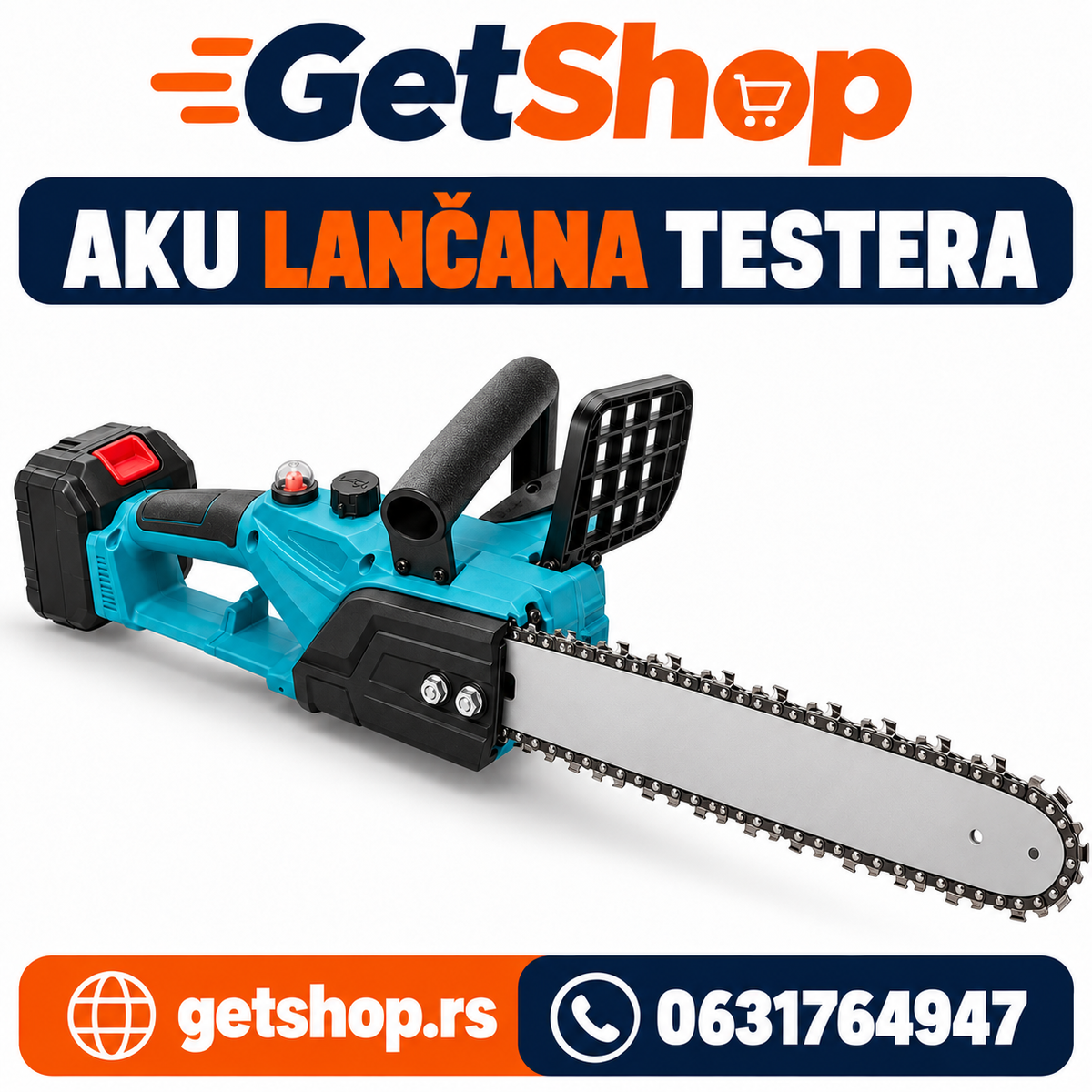 AKUMULATORSKA LANČANA TESTERA 30 cm – MOTOR BEZ ČETKICA + 2 BATERIJE 6 Ah