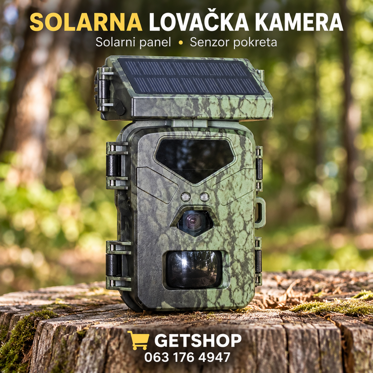 Solarna lovačka kamera – Full HD 1080p, noćno snimanje do 20 m, IP65