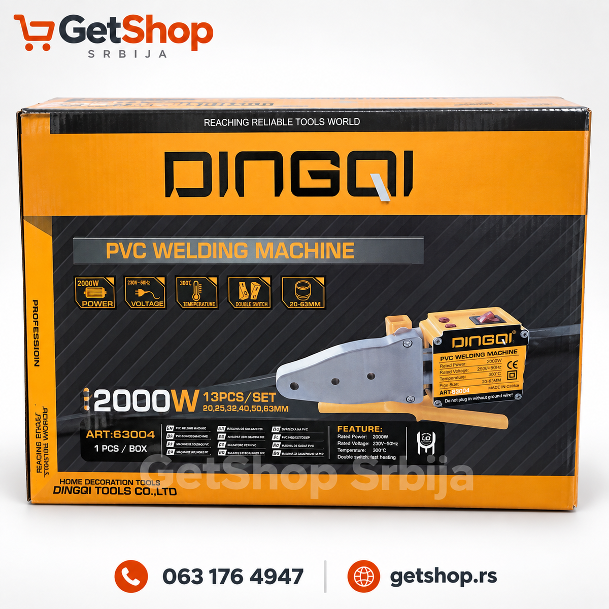 DINGQI aparat za varenje plastičnih cevi 2000 W | 20–63 mm