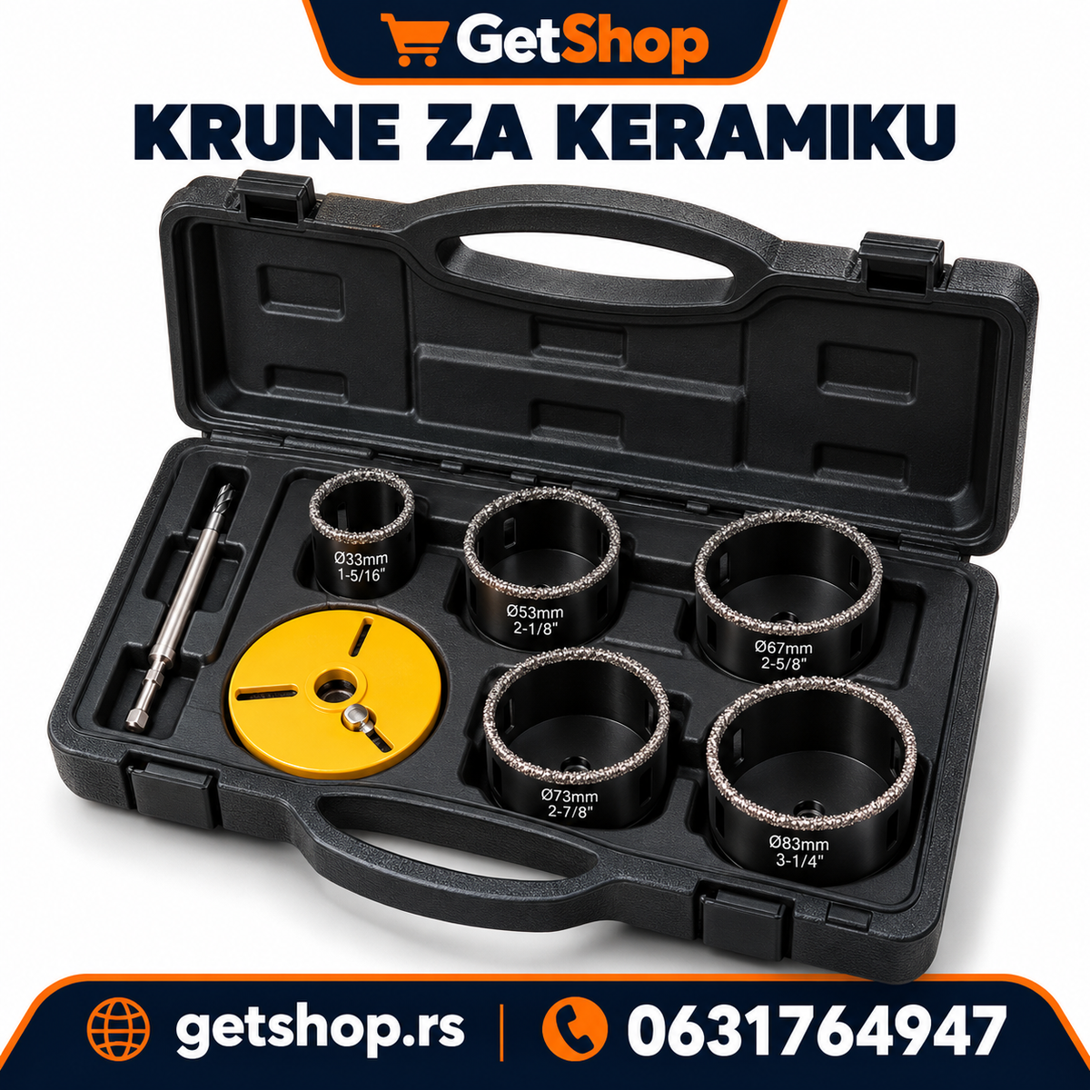 DINGQI SET KRUNA ZA KERAMIKU 33–83 mm U KOFERU
