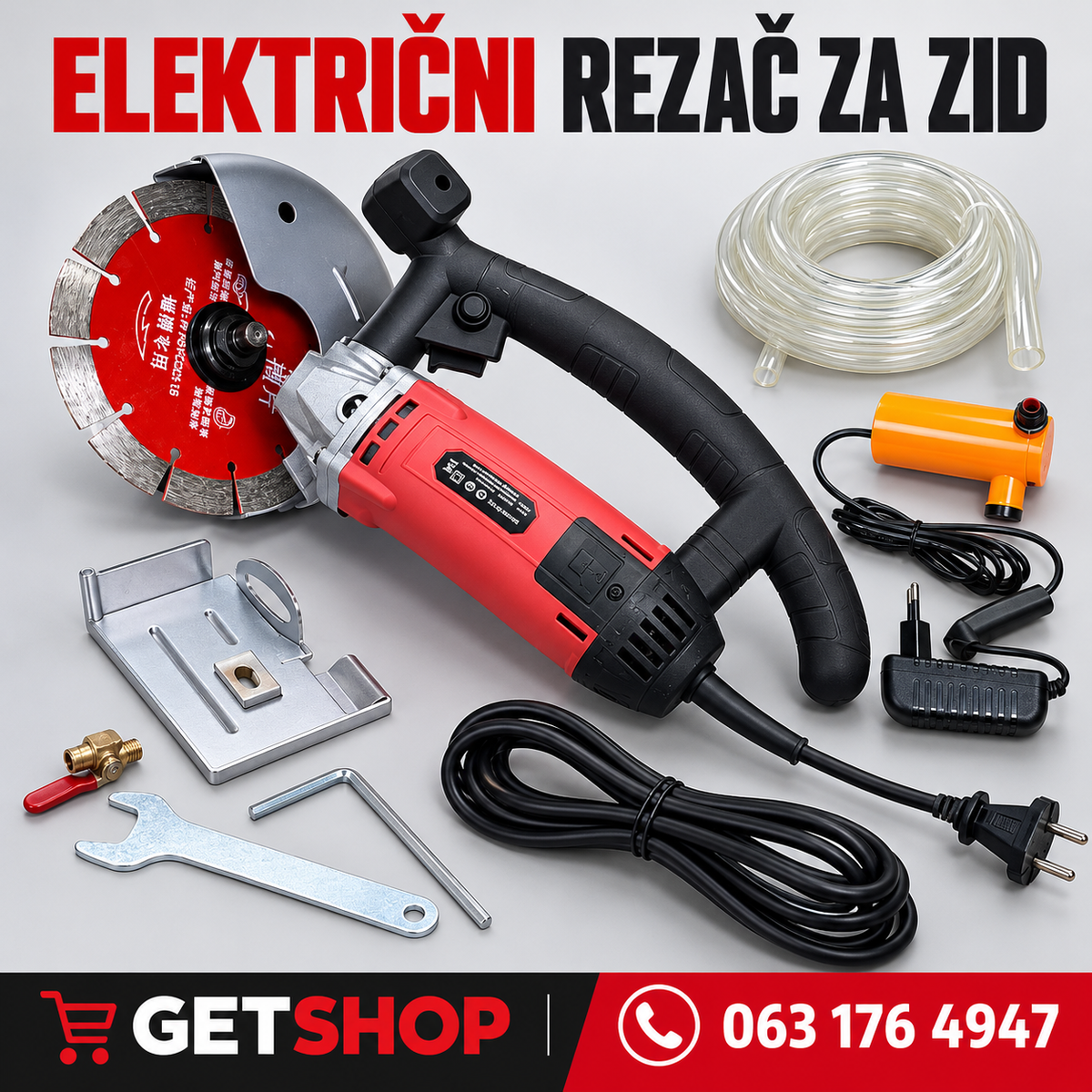 Električni rezač za zid i beton sa dijamantskim diskom i pumpom za vodu