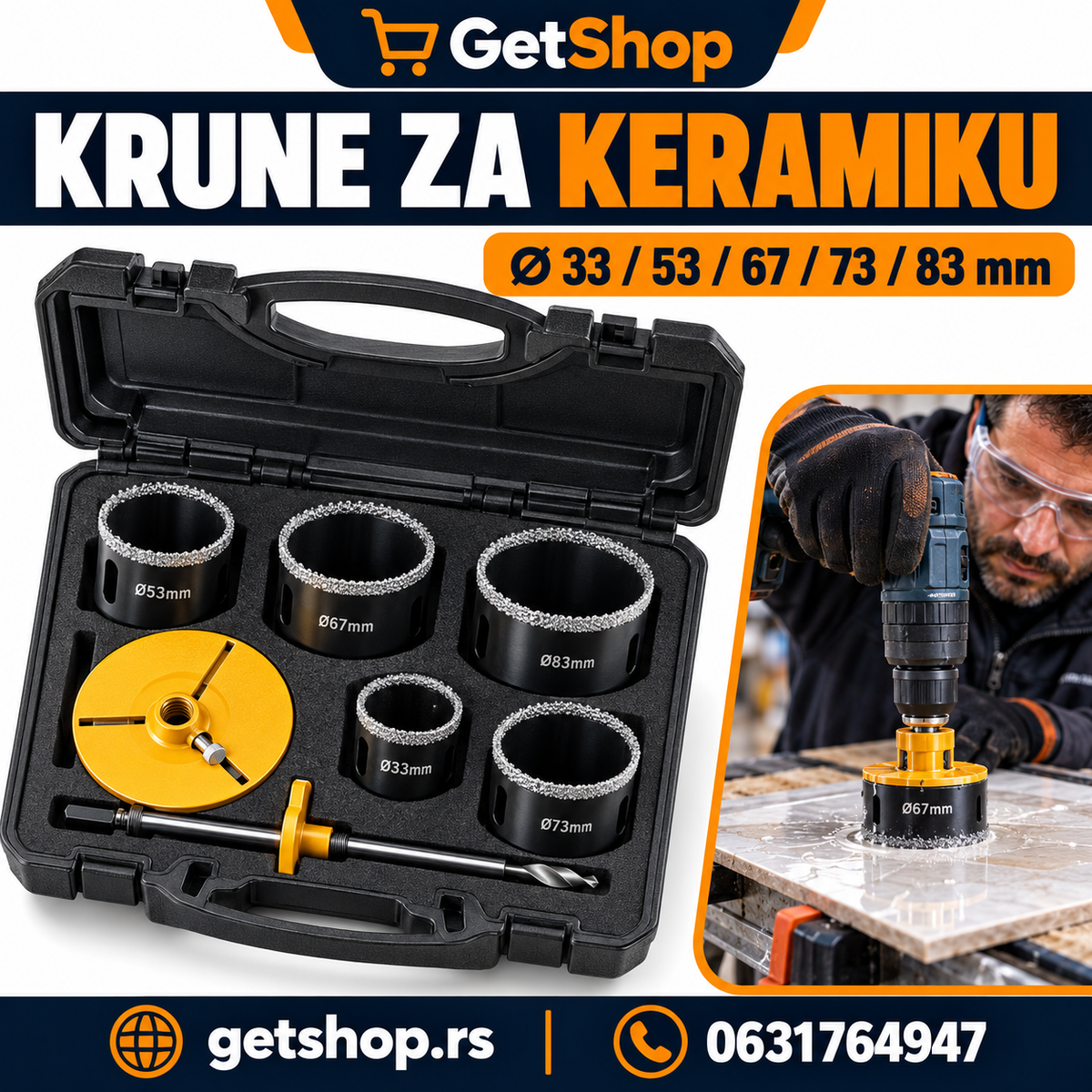 DINGQI SET KRUNA ZA KERAMIKU 33–83 mm U KOFERU