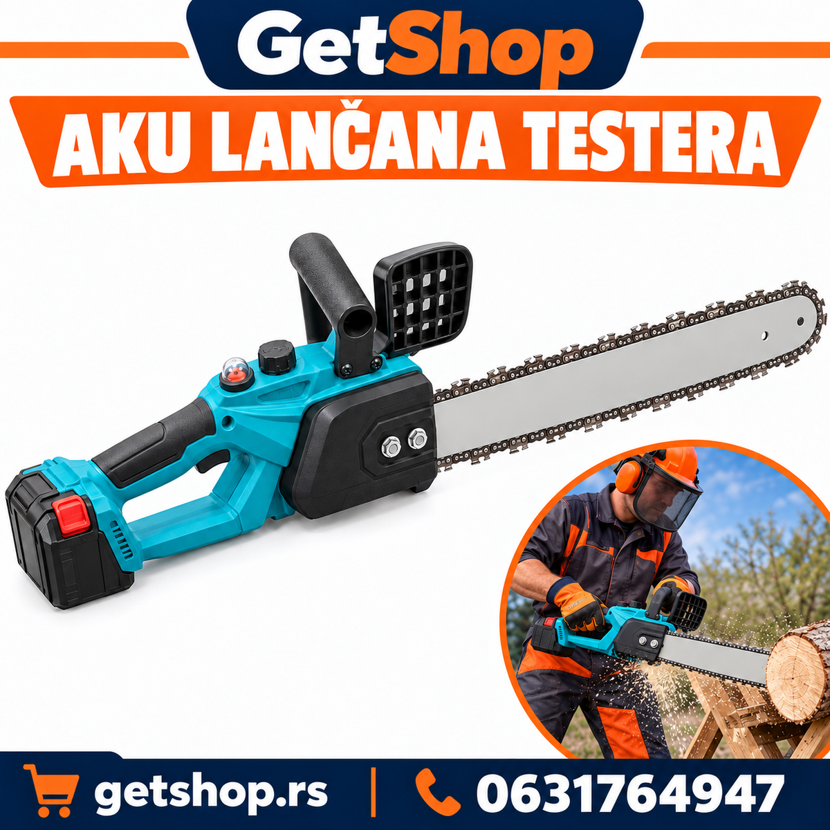 AKUMULATORSKA LANČANA TESTERA 30 cm – MOTOR BEZ ČETKICA + 2 BATERIJE 6 Ah