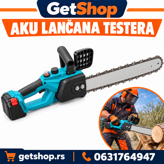 AKUMULATORSKA LANČANA TESTERA 30 cm – MOTOR BEZ ČETKICA + 2 BATERIJE 6 Ah