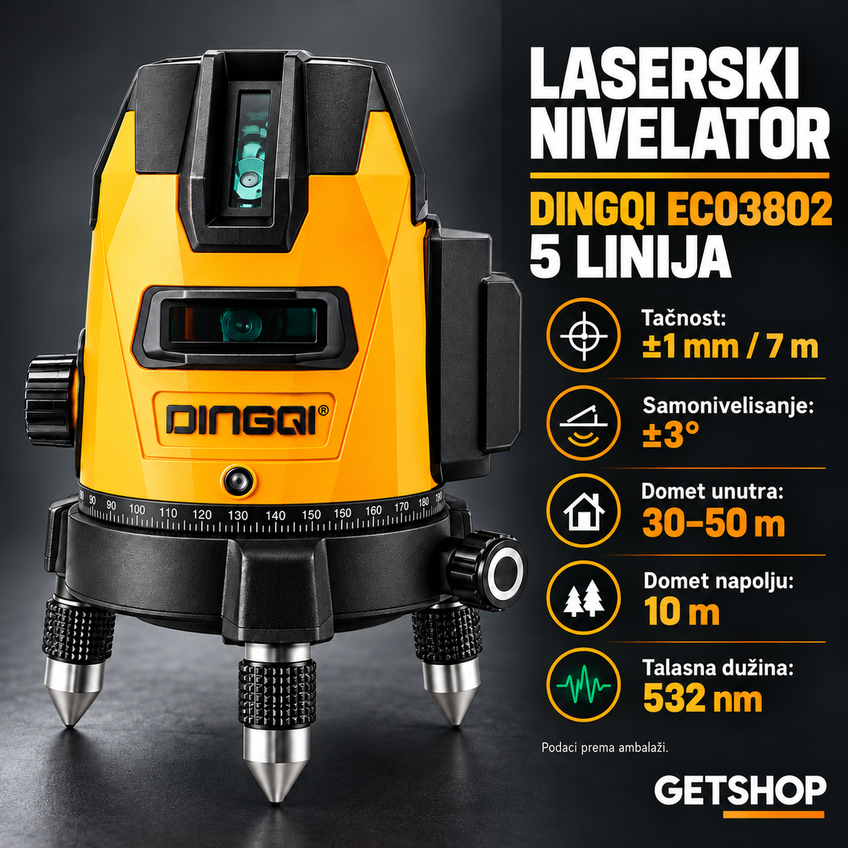 DINGQI LASERSKI NIVELATOR SA 5 ZELENIH LINIJA