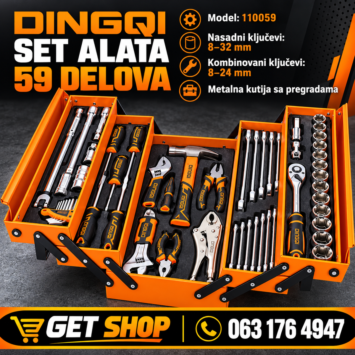 SET ALATA U METALNOM KOFERU – 59 DELOVA