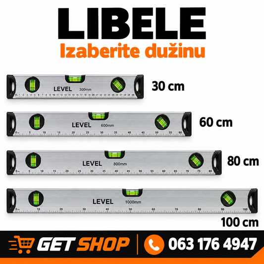 ALUMINIJUMSKE LIBELE U SETU SA MERNOM SKALOM | 30, 60, 80 I 100 cm