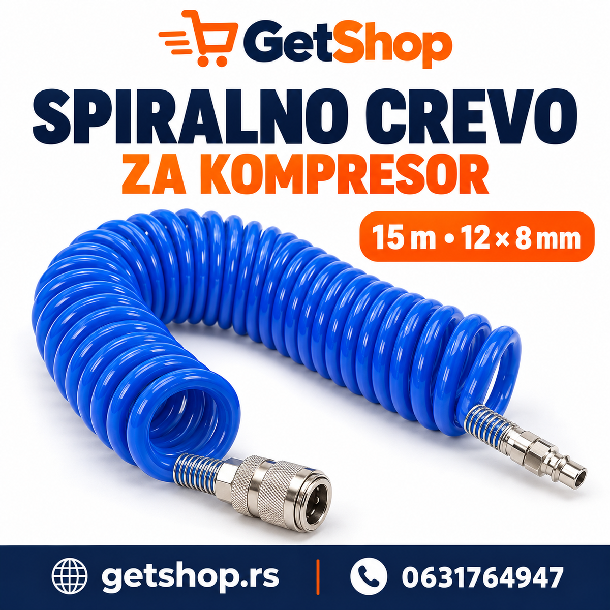 SPIRALNO CREVO ZA KOMPRESOR 15 m – 12 × 8 mm SA BRZIM SPOJNICAMA