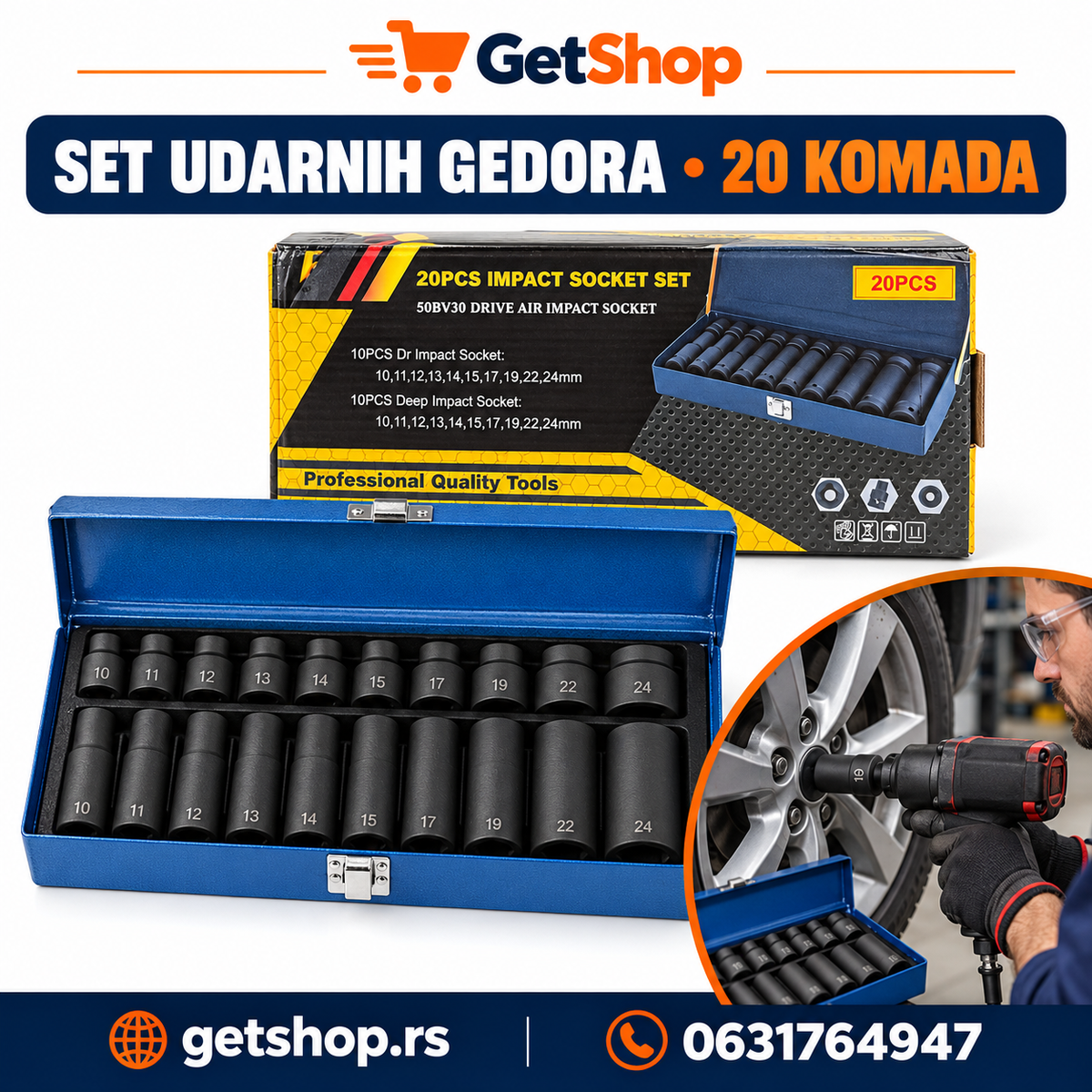 SET UDARNIH GEDORA – 20 KOMADA U METALNOM KOFERU