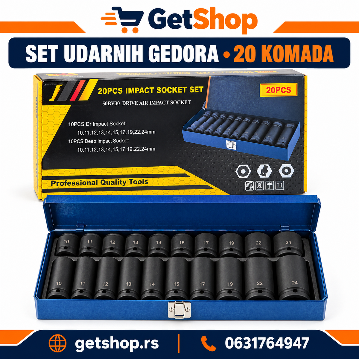 SET UDARNIH GEDORA – 20 KOMADA U METALNOM KOFERU