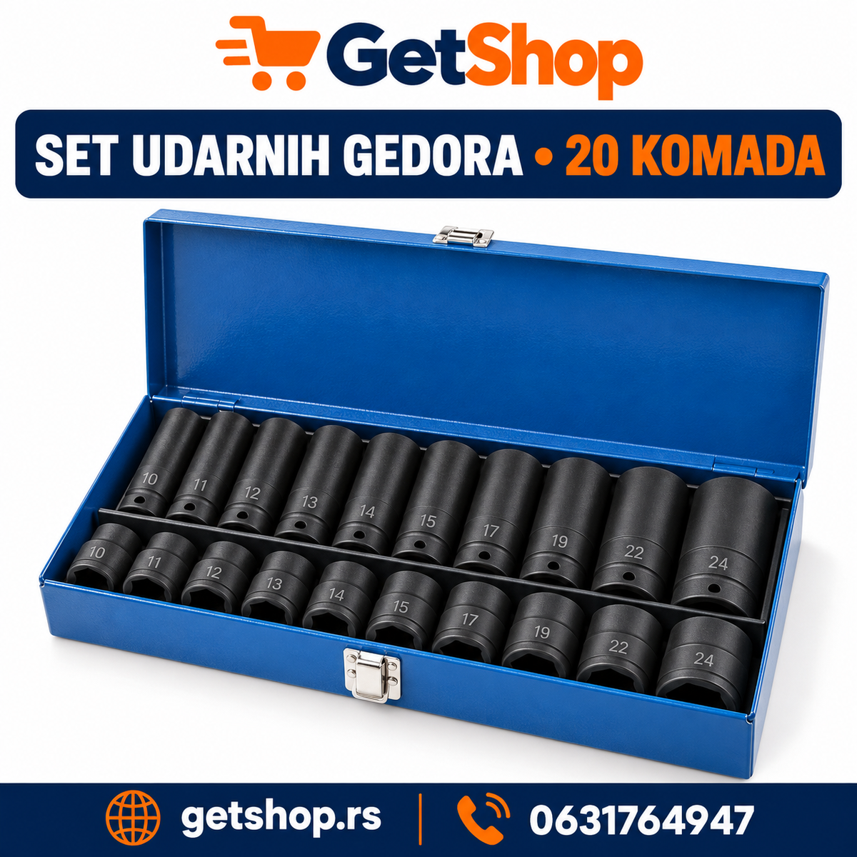 SET UDARNIH GEDORA – 20 KOMADA U METALNOM KOFERU