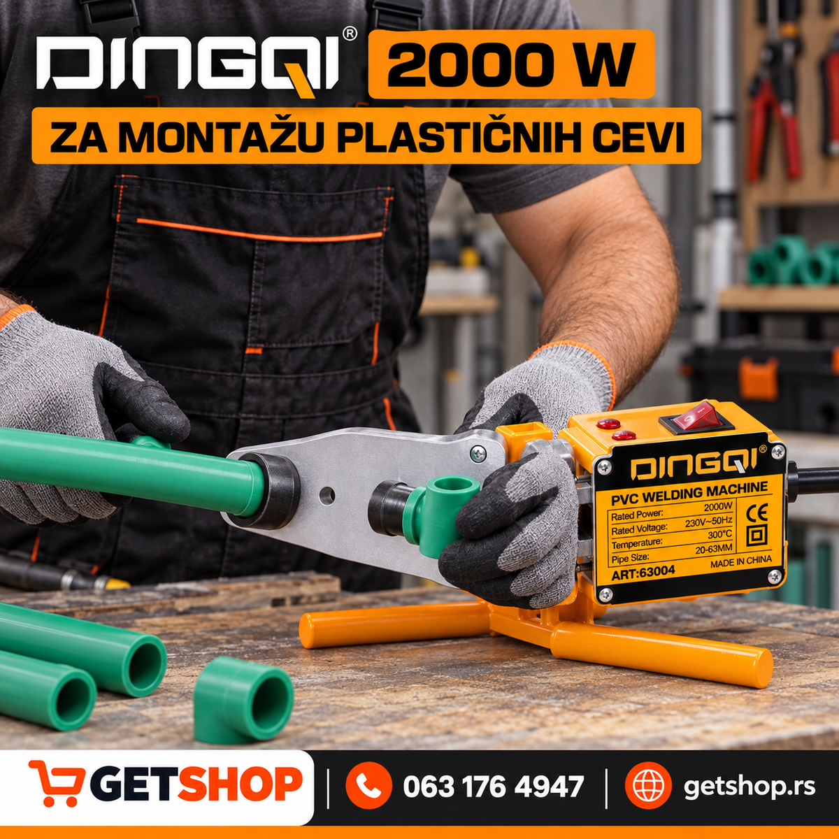 DINGQI aparat za varenje plastičnih cevi 2000 W | 20–63 mm