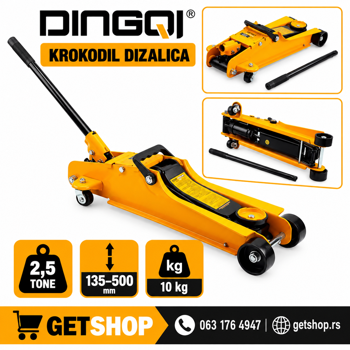 DINGQI hidraulična krokodil dizalica 2,5 t | 135–500 mm