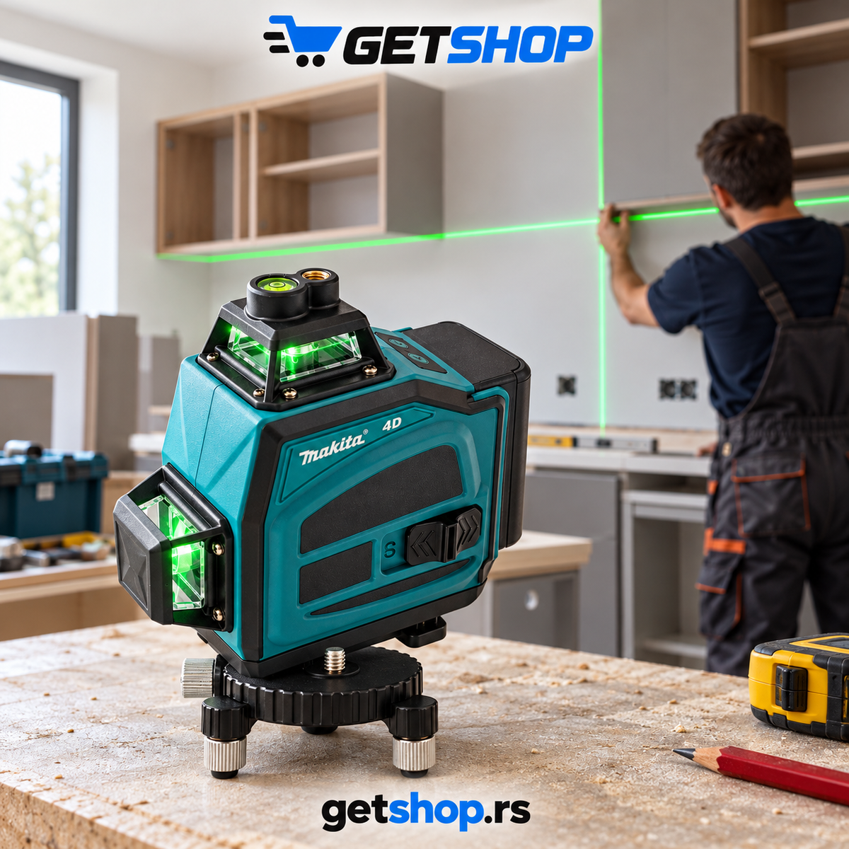 4D laserski nivelator sa 16 zelenih linija 360° – komplet sa koferom