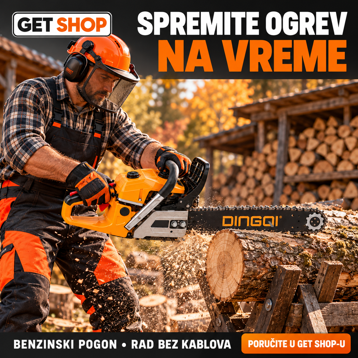 DINGQI benzinska motorna testera 58 cm³ – 2,2 kW, mač 50 cm