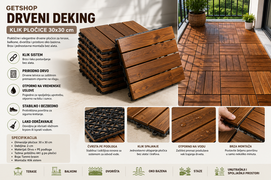 GETSHOP Premium Drveni Deking Klik Pločice 30x30 cm