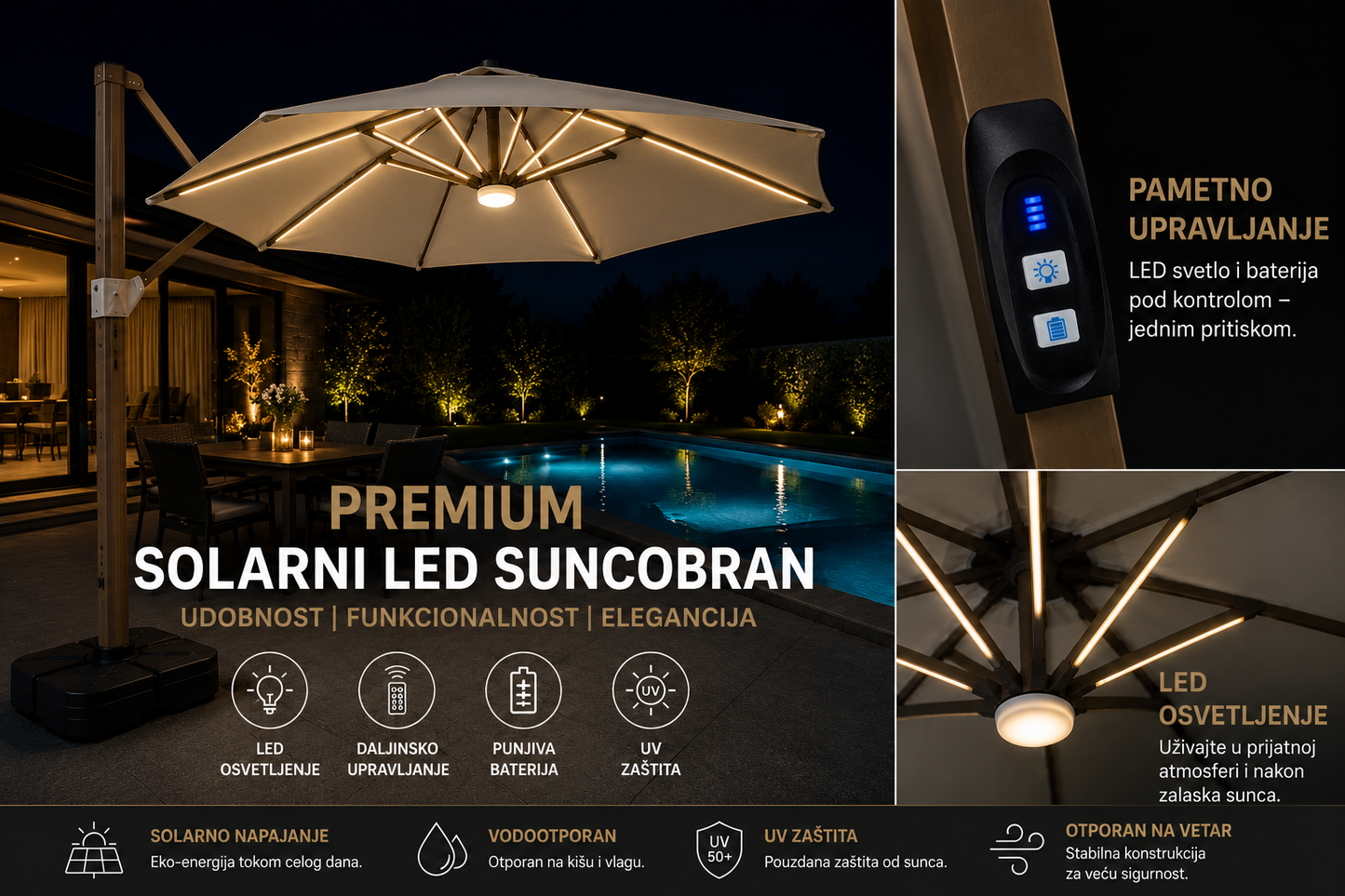 SOLARNI LUX SUNCOBRAN SA LED OSVETLJENJEM 3x3m
