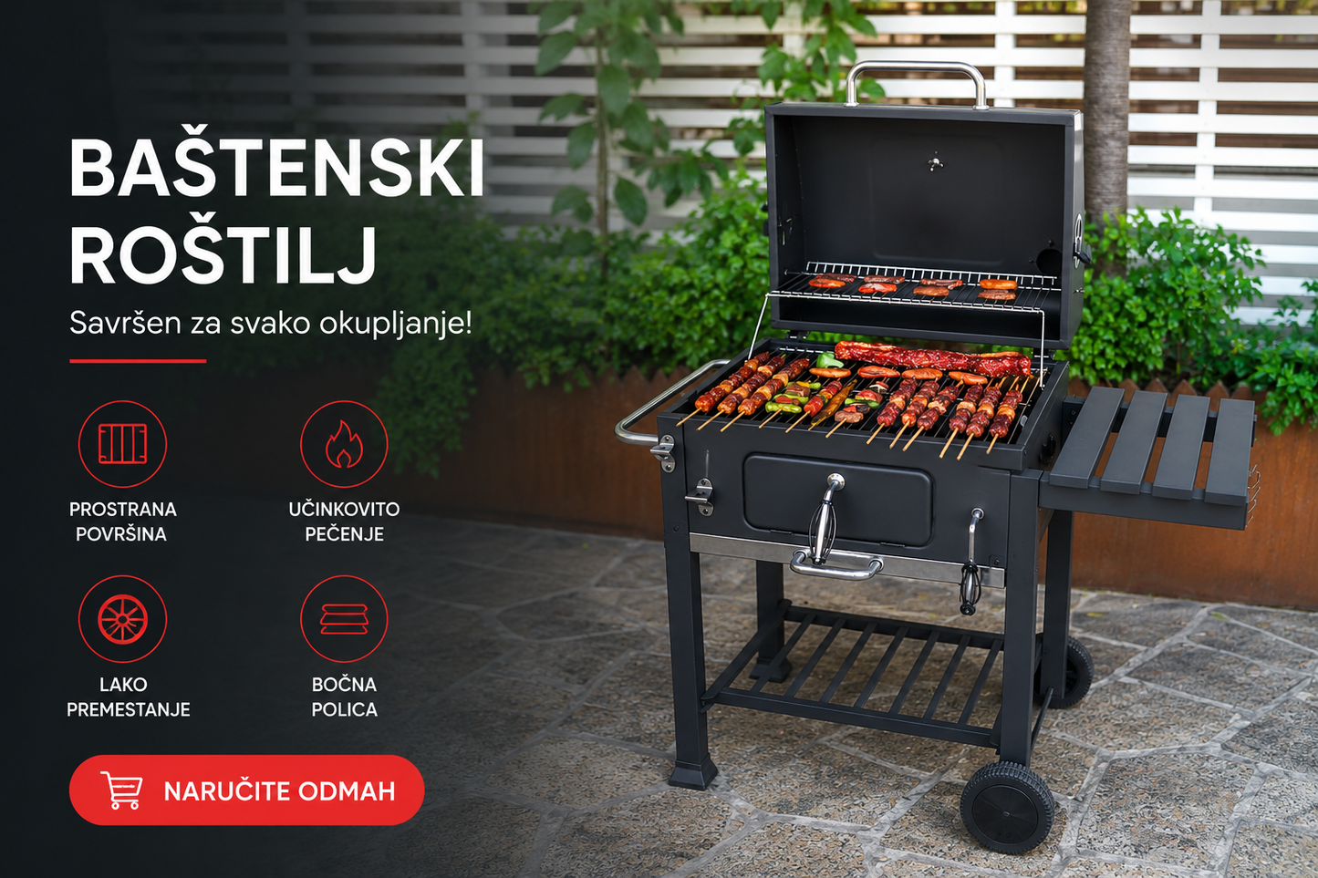 Premium baštenski roštilj sa poklopcem i termometrom