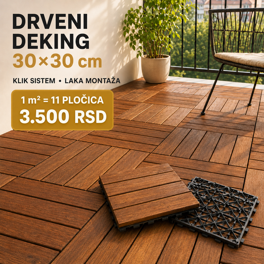 GETSHOP drveni deking klik pločice 30×30 cm – cena za 1 m²